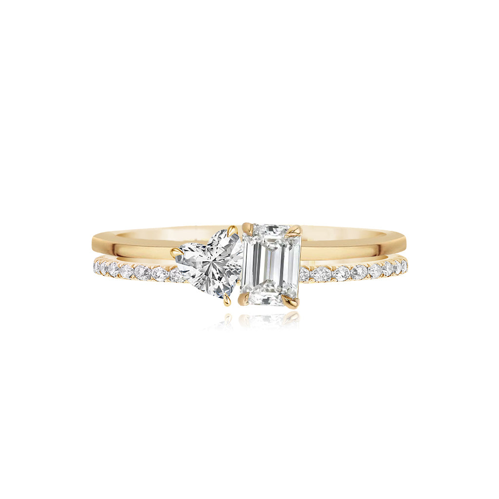 Two Diamond Double Band Pave and Gold Ring