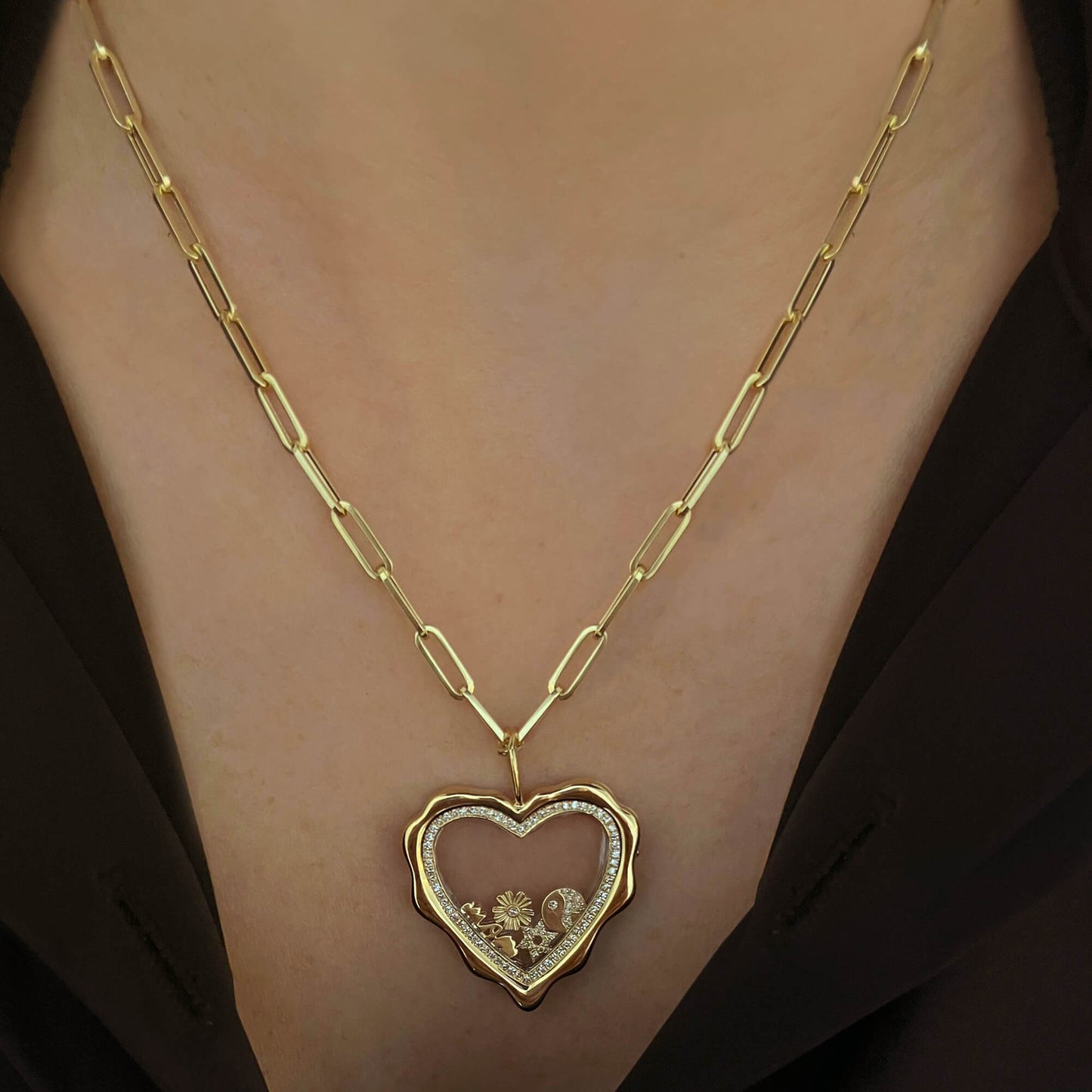 Wavy Heart Glass Locket Charm